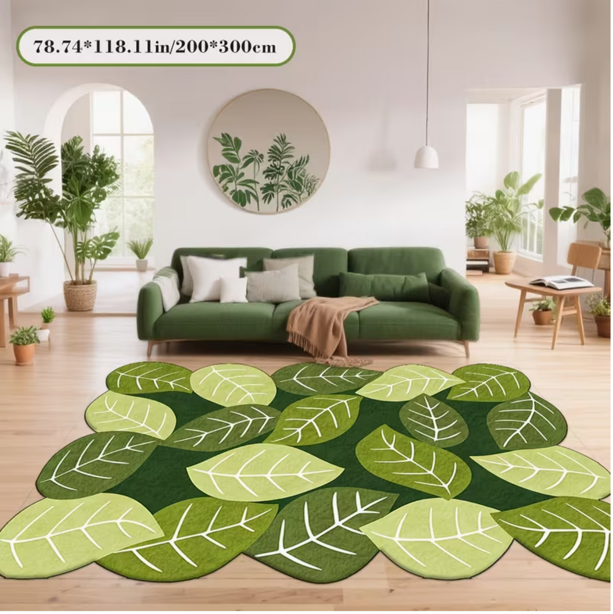 Soft Velvet Home Carpet, Shaped Rug, Light Green Cluster Leaf Print Modern Fashion Soft Creative Cute Home Carpet,