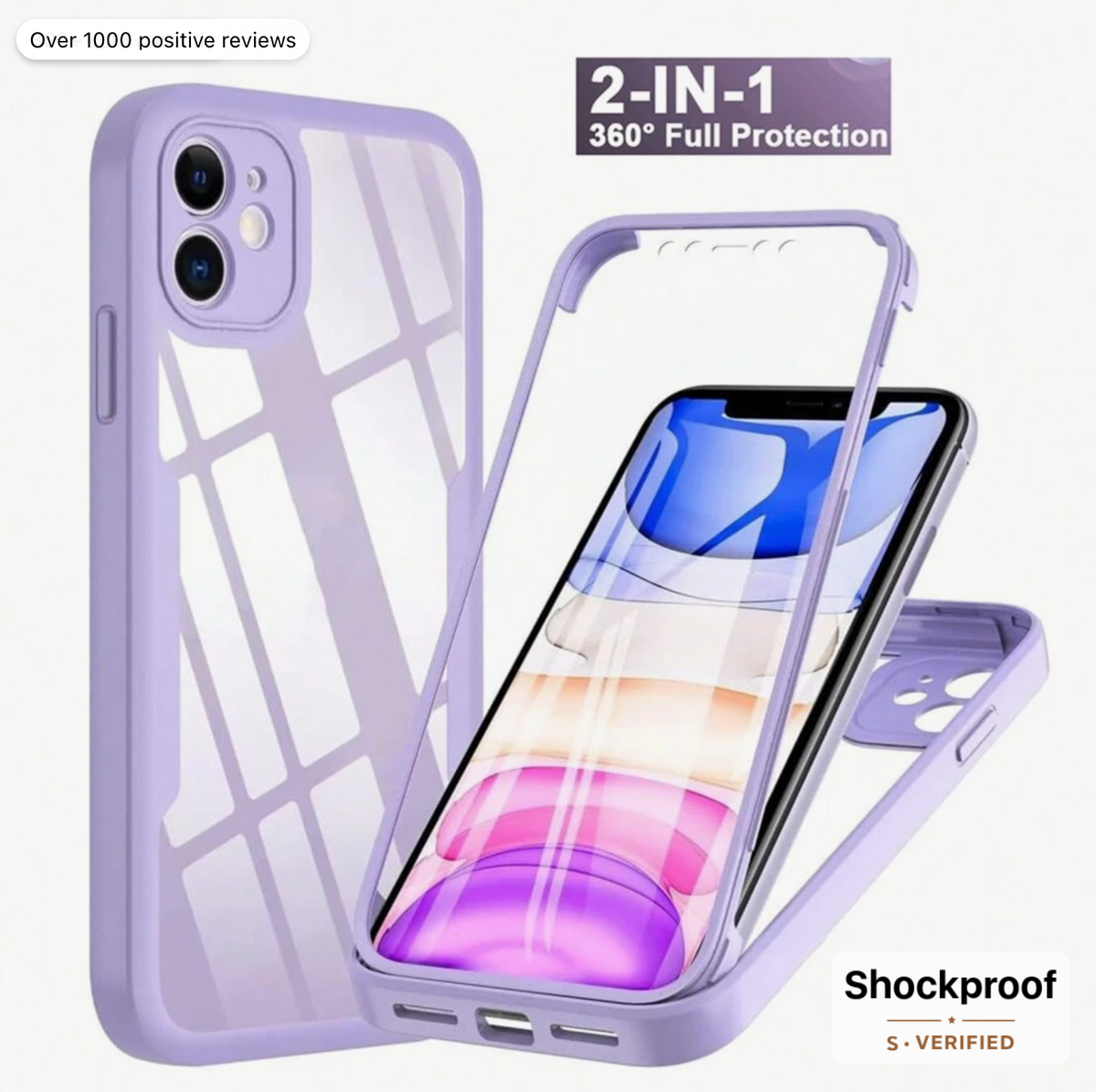 Hadaasi 1pc Light Purple 2-In-1 Full Body Protective Case With Front Screen Protector,