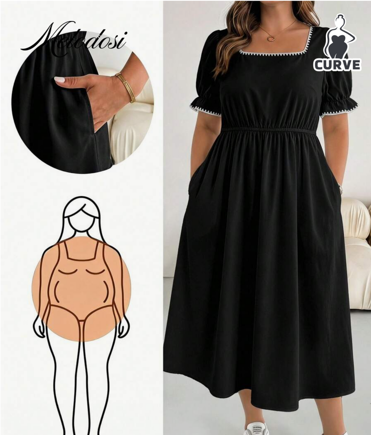 Melodosi Casual Vacation Shell Flower Craft Colorblock Plus Size Women's Short Sleeve Dress