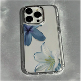 1pc Transparent Minimalist Lens Protector Case, 3pcs Blue Floral Pattern Phone Cases,