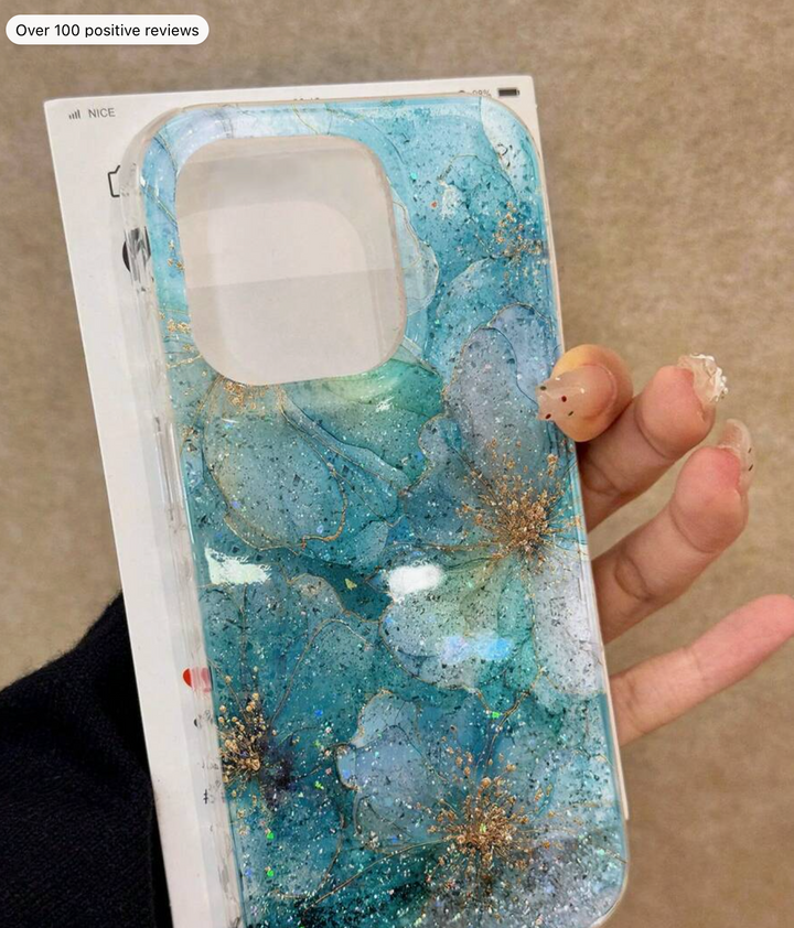 Minimalist Blue Sparkle Diamond Tie-Dye Sequin Glitter Fashion Phone Case Features An Advanced