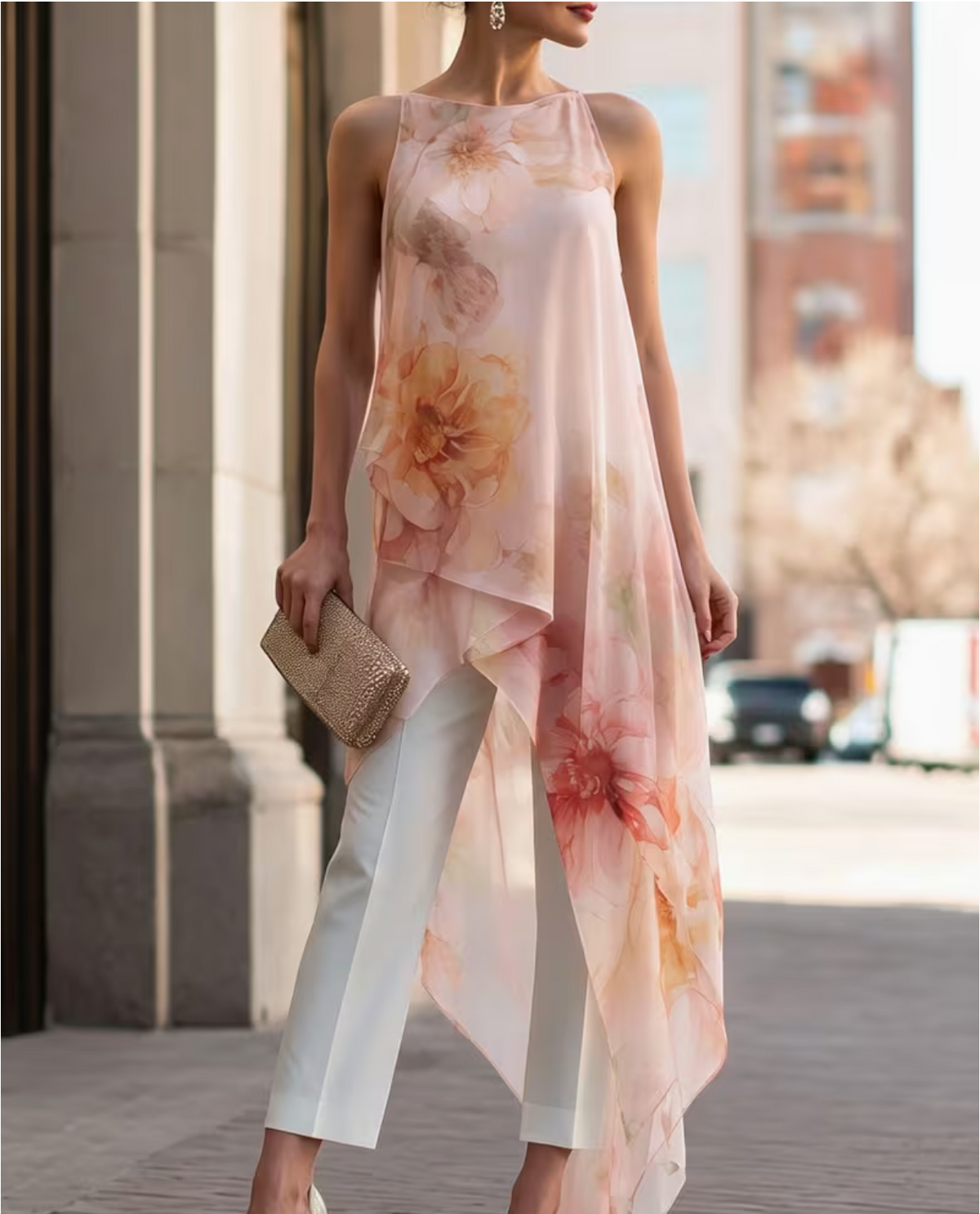 Sheer Floral Asymmetric Overlay Top