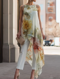 Sheer Floral Asymmetric Overlay Top