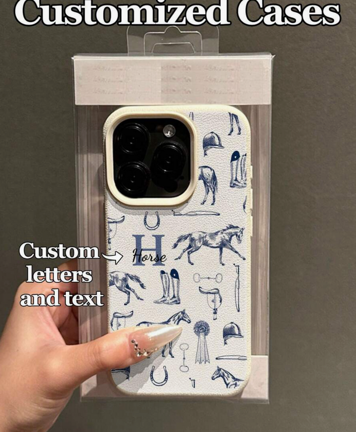 1pc Customizable Text & Letter Dual Customized Phone Case With Navy Blue Sketch Style