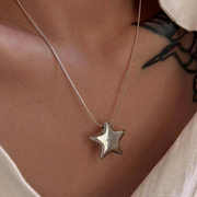 1pc Stainless Steel Star Pendant Necklace, 18K Gold Plated, Waterproof Women Jewelry