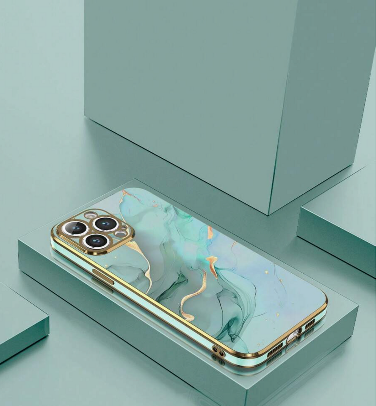 Shockproof Marble Elements 1pc 6D Electroplated Green Marble Texture Phone Case