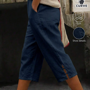 Linhara CURVE Plus Size Women's Cotton Capris With Tie-Up Hem And Pockets