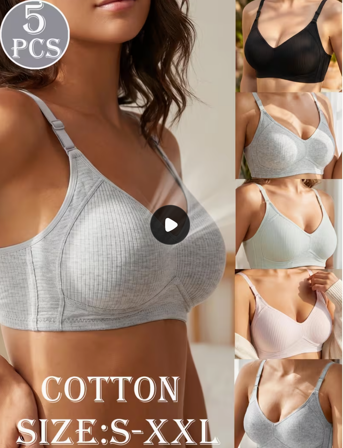 5pcs Set Comfortable Elastic Breathable Women'S Easy Striped Underwear Bra