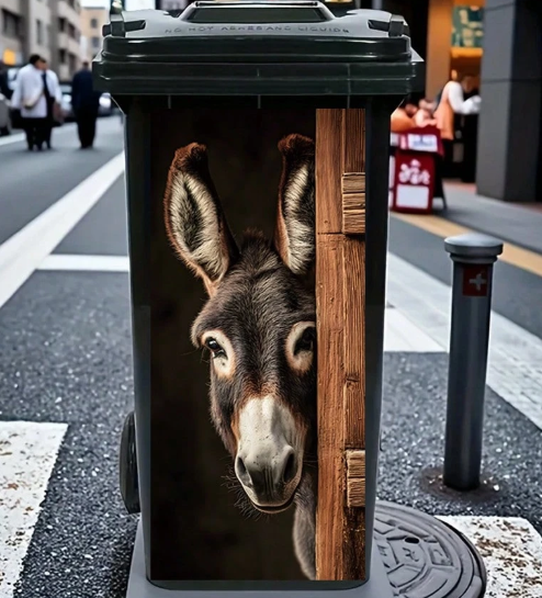BRUP 1Pc Creative Trash Can Stickers, Colorful Cartoon Dog Donkey Horse Lion Patterns, Garden Path Design, Funny Animal Decals For Trash Bins Indoor Outdoor, Home Kitchen Bathroom Decor