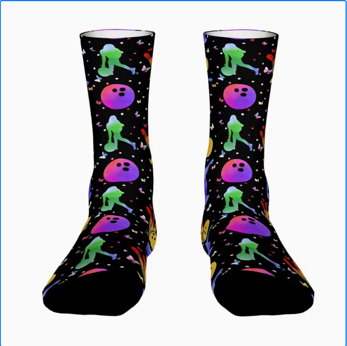 2D Flat Printing Butterfly Watercolor Bowling Men Socks Couple Socks New Art Series Funny Socks, 2D Flat