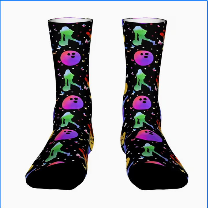 2D Flat Printing Butterfly Watercolor Bowling Men Socks Couple Socks New Art Series Funny Socks, 2D Flat