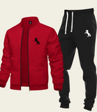 2pcs Men's Casual Tracksuit Set - Baseball Collar Zipper Jacket And Drawstring Ankle Pants With Galloping Horse Print, Fashionable Athleisure Design Suitable For Sports And Daily Wear