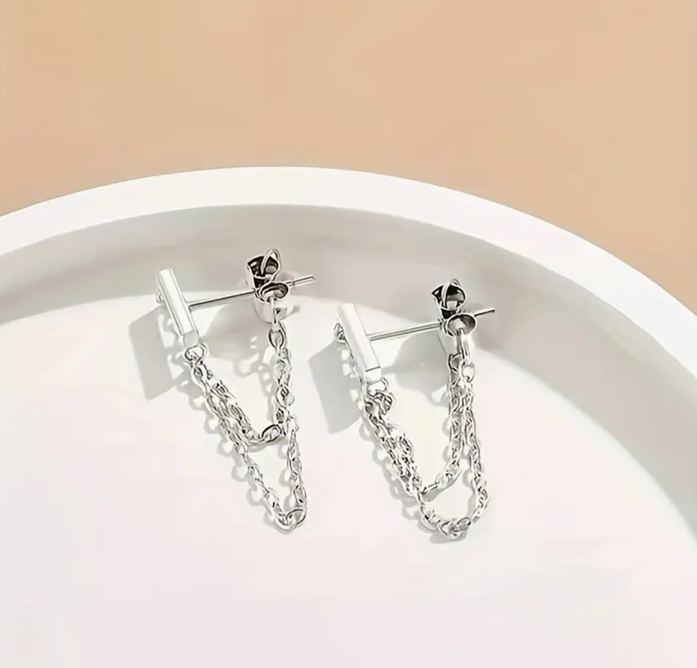 1 Pair Of Japanese And Korean Style Fashion Personality Chain Tassel Earrings