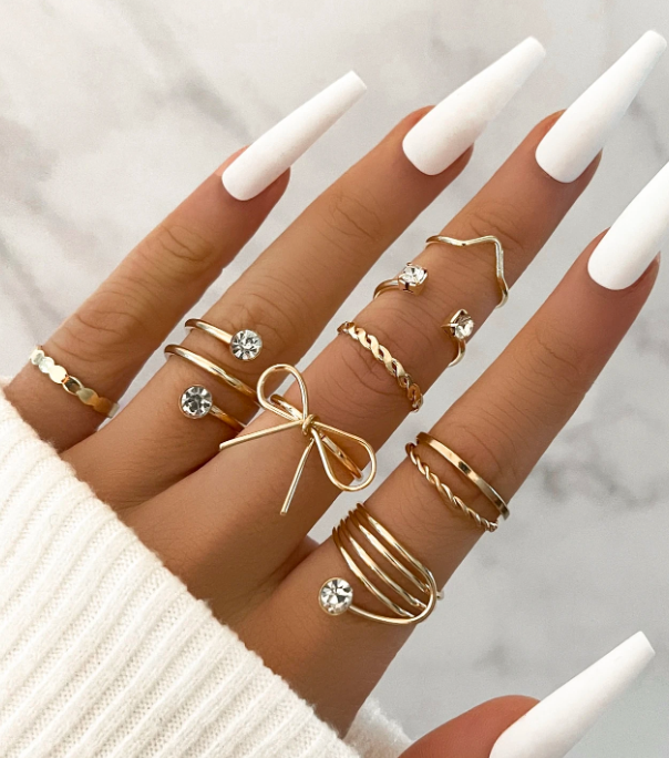 8pcs Rhinestone & Bow Decor Ring