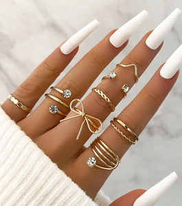8pcs Rhinestone & Bow Decor Ring