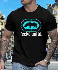 Men's Casual Graphic T-Shirt - Navy Blue Elephant & Target Print Design, Breathable Soft Polyester, Regular Fit Round Neck Short Sleeve Summer Outdoor Top, Streetwear Style, Urban Fashion, Comfortable Material, Printed Tee, Young Adults, Everyday Tee, Tr