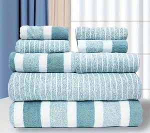 8pcs set of non-shedding super absorbent and ultra-soft five-star hotel standard two-color striped interval bath towel set, including 2 large bath towels, 2 large face towels and 4 hand towels