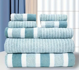 8pcs set of non-shedding super absorbent and ultra-soft five-star hotel standard two-color striped interval bath towel set, including 2 large bath towels, 2 large face towels and 4 hand towels