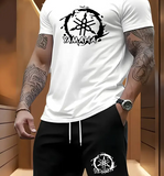 Men'S Casual Summer T-Shirt with Yamaha Motorcycle Print, White Short Sleeve Tee, Regular Fit, Crew Neck, Lightweight Polyester Blend, Perfect for Weekend Outings, Motorcycle T Shirt