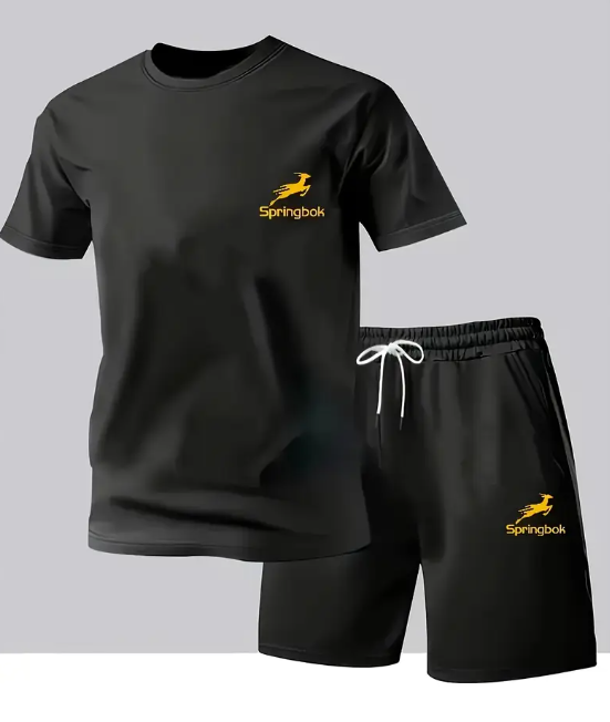 South African National Treasure Antelope Hot Men's Mesh T-Shirt and Shorts Set - Quick-Dry Breathable Fitness Running Casual Outfit