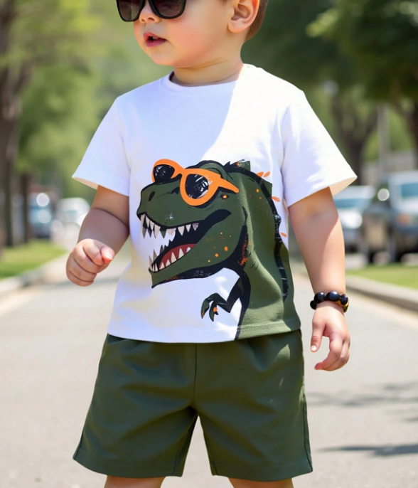 1 Set Young Boys' Sports Style Outfit, White Graphic Tee With Splashing