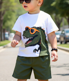 1 Set Young Boys' Sports Style Outfit, White Graphic Tee With Splashing