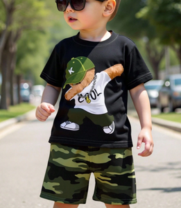 1 Set Young Boys' Sports Style Outfit, White Graphic Tee With Splashing