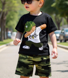 1 Set Young Boys' Sports Style Outfit, White Graphic Tee With Splashing