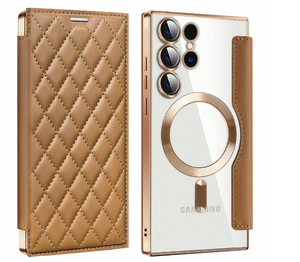 1pc Deluxe Diamond Leather Flip Cover Phone Case With Card Slots, Magnetic Shell Compatible With Samsung