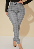 SXY Plus Size Women's Houndstooth Pattern Slim Fit Versatile Suit Pants