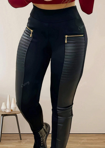 Plus Size Spring/Autumn Casual Fashion Zipper Detail Patchwork Leggings
