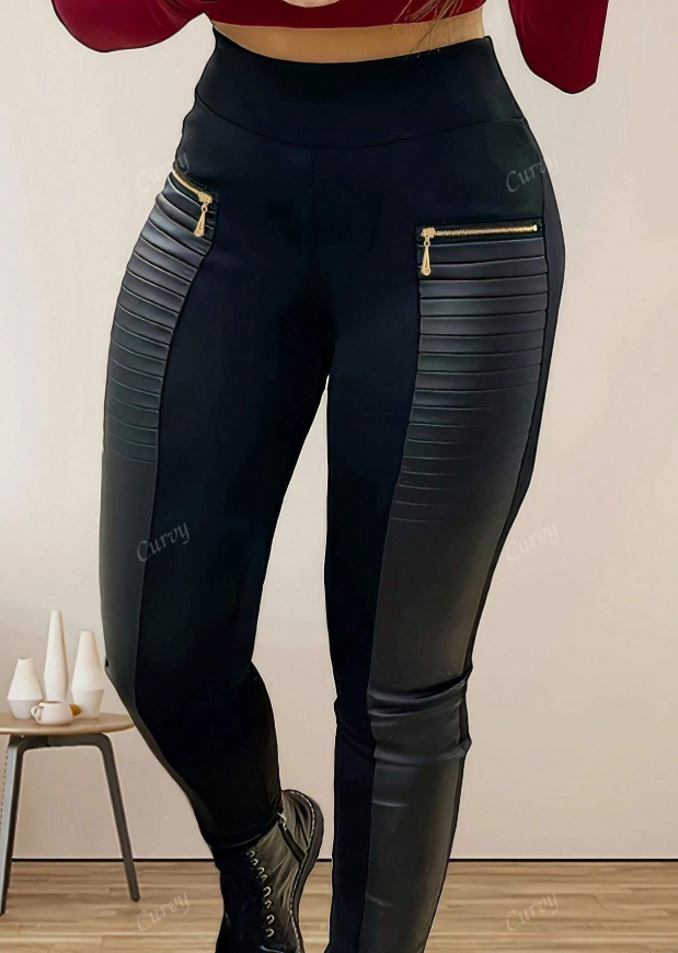 Plus Size Spring/Autumn Casual Fashion Zipper Detail Patchwork Leggings