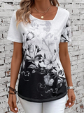 Ladies EMERY ROSE Floral Print Asymmetrical Neck Tee