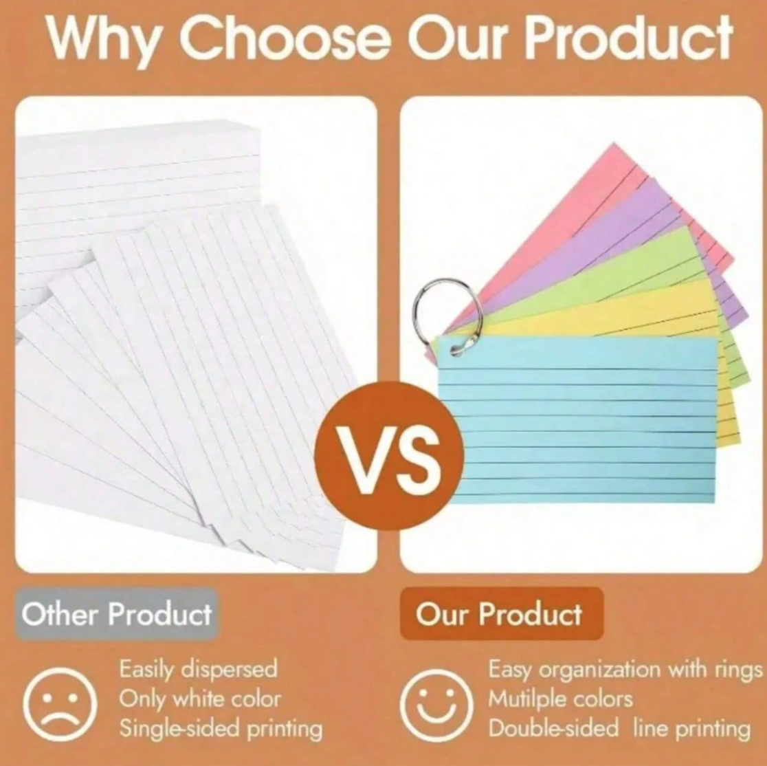 Index Cards, 3PCS/150 Sheets Colored Flash Cards With Rings, 3x5 Inches Note Cards, Lined Notecards Ruled