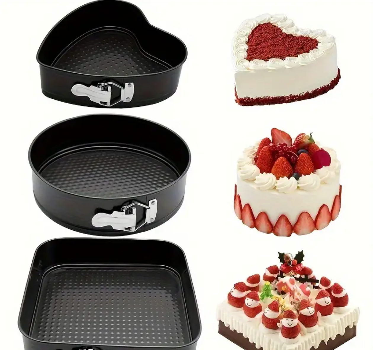 3 styles set carbon steel baking tray cake mold, baking tray heart-shaped circular square detachable bottom baking mold