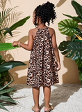 SHEIN Young Girl Woven Leopard Print Snug Fit Casual Sleeveless Dress