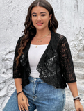 SHEIN Clasi Plus Open Front Ruffle Hem Lace Jacket