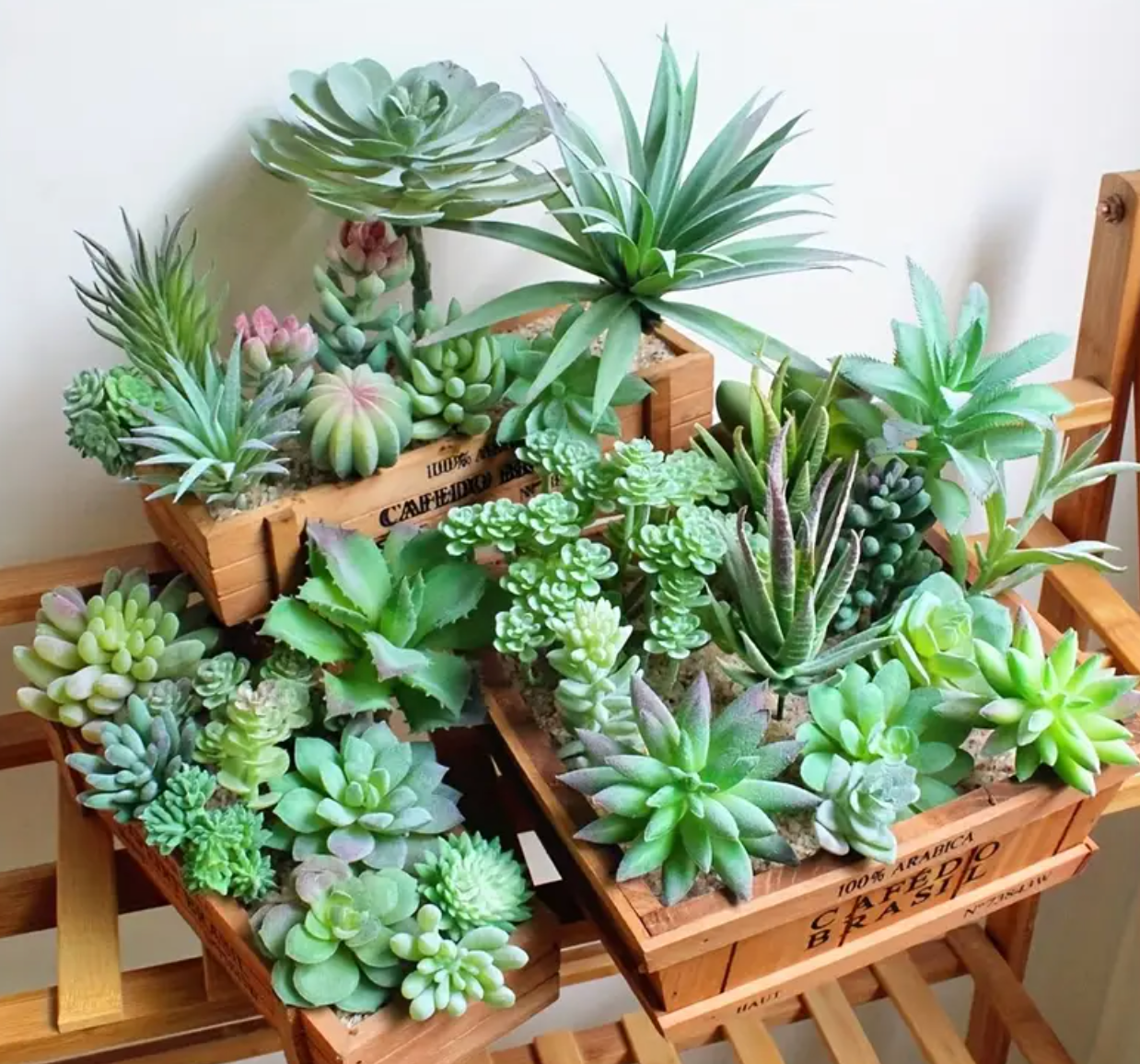 8pcs Realistic Artificial Succulent Plants with Green Moss - Fake Succulents in Green Shades