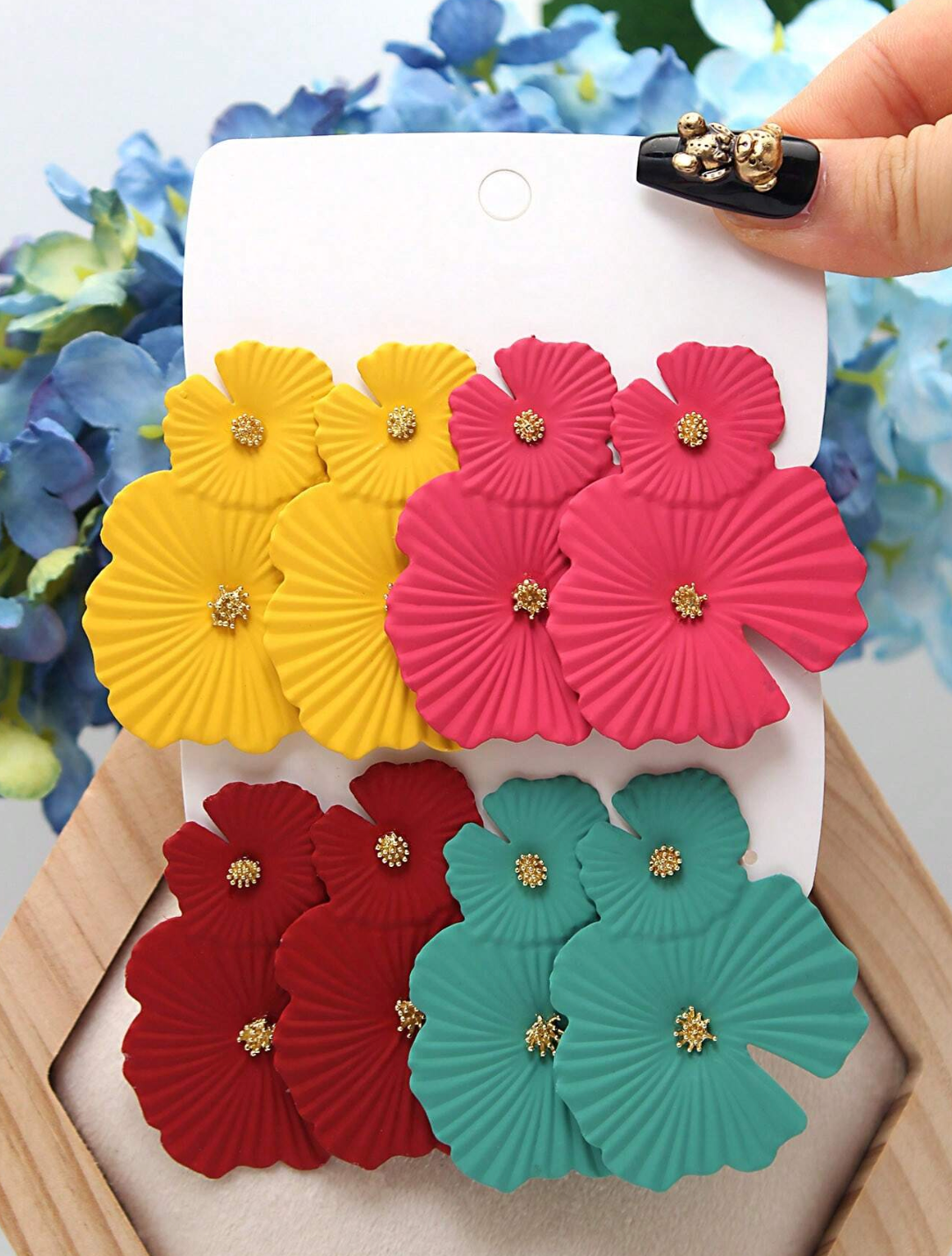 4pairs Multicolor Leaf Pendant Earrings, For Daily Wear