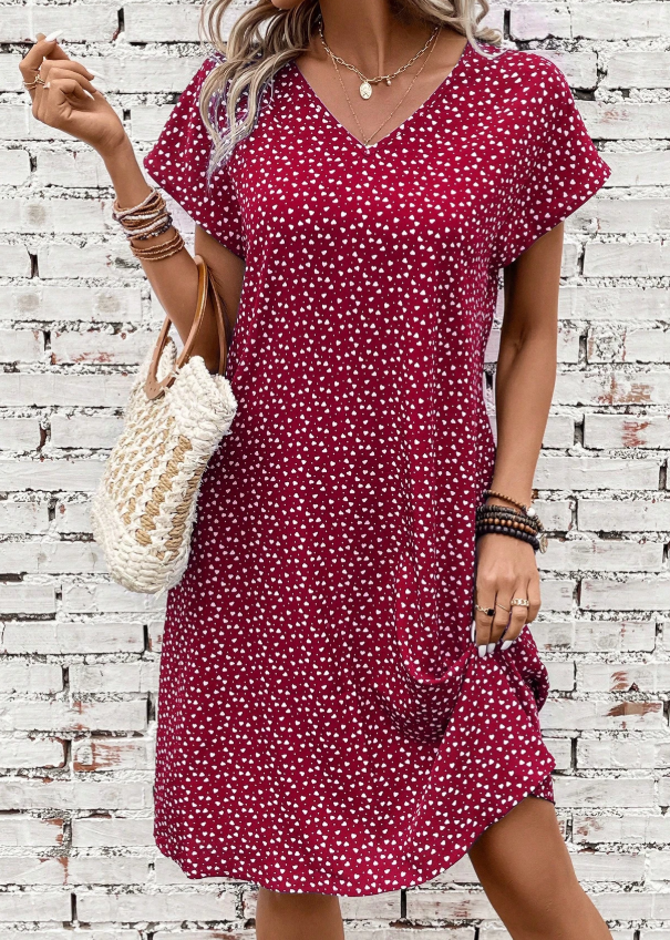 EMERY ROSE Heart Print Batwing Sleeve Dress