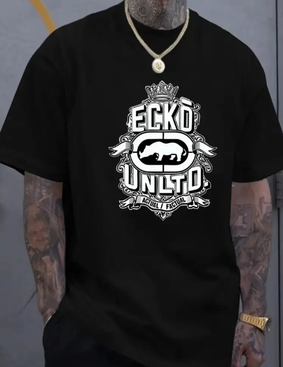 ECKO UNLTD Men's Plus Size Graphic T-Shirt - Heather Gray Cotton Tee with Crowned Bold 'ECKO UNLTD' Text - Casual Everyday Shirt for Big & Tall Adults/Teens - Machine Washable Crewneck Top, Comfortable Clothing, Soft Fabric Wear, PLUS SIZE