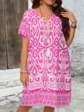 EMERY ROSE Plus Size Watermelon Red Print V-Neck Knee-Length Vacation Dress
