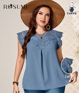 Rosumi Plus Size Women Water-Soluble Lace Tunic Tops Dressy Blouses , Vacation Summer