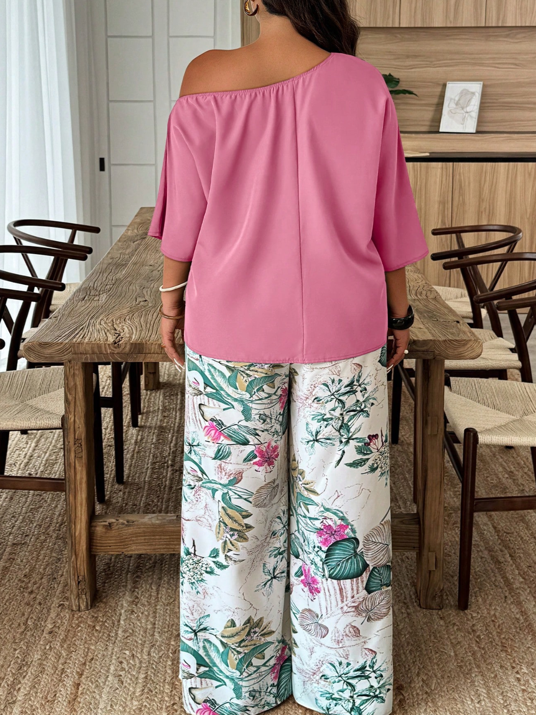 EMERY ROSE Random Print Casual/Holiday Style Plus Size Women's Solid Color