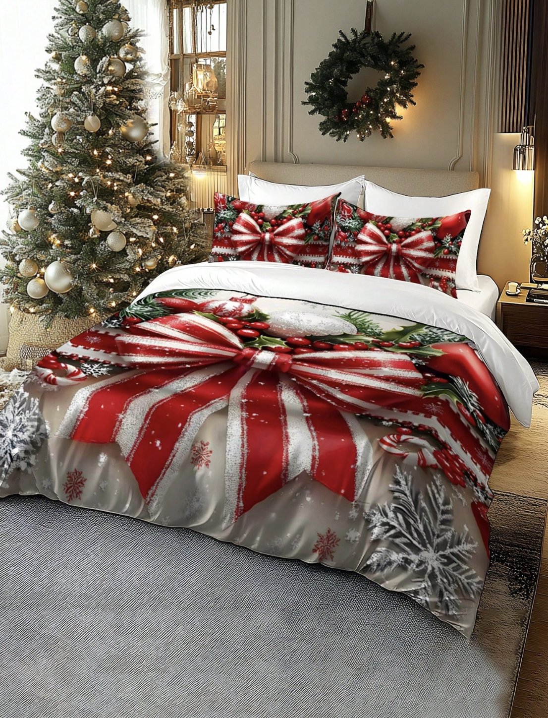 2/3pcs Christmas Bedding Set, Soft & Comfortable Duvet Cover Set With Digital Printing Of Santa Claus, Sleigh, Snowman, Bell, Reindeer, Pine Tree, Suitable For Bedroom, Guest Room, Dorm, Hotel