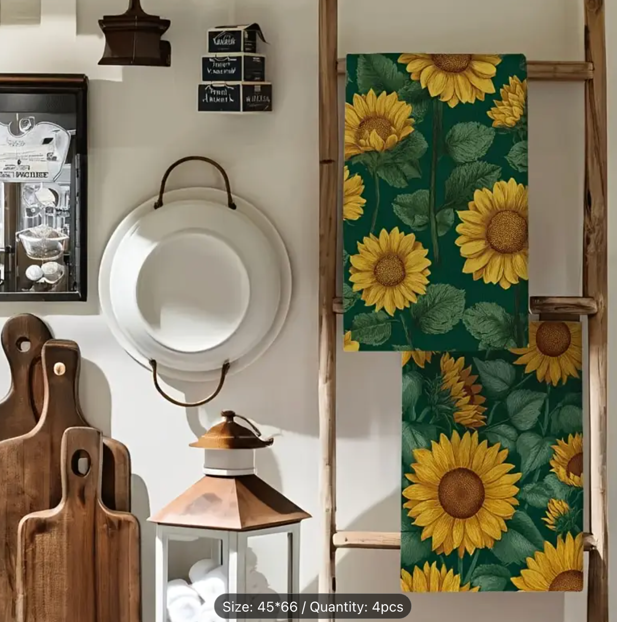 4pcs Sunflower & Leaf Design Microfiber Dish Towels, 45.72x66.04 cm - Super Absorbent, Quick-Dry Kitchen Hand Towels for Cooking, Baking, Bathroom Cleaning,