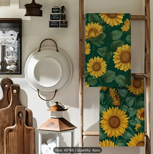 4pcs Sunflower & Leaf Design Microfiber Dish Towels, 45.72x66.04 cm - Super Absorbent, Quick-Dry Kitchen Hand Towels for Cooking, Baking, Bathroom Cleaning,