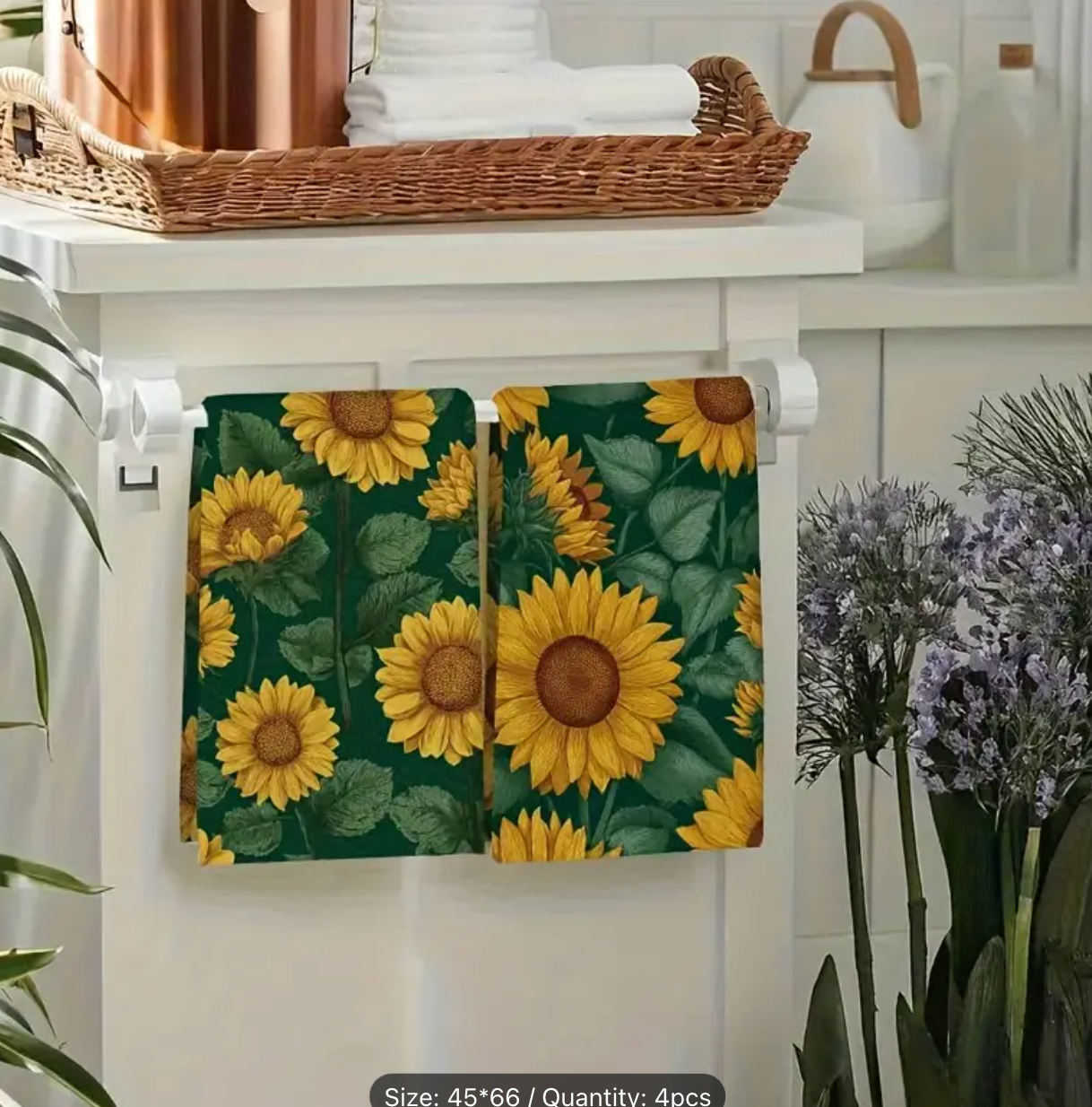 4pcs Sunflower & Leaf Design Microfiber Dish Towels, 45.72x66.04 cm - Super Absorbent, Quick-Dry Kitchen Hand Towels for Cooking, Baking, Bathroom Cleaning,
