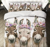 3pcs Duvet Cover Set 1 Duvet+2 Pillowcases Floral Wreath Donkey Pattern