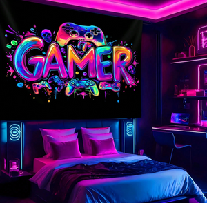 1pc Vibrant Game UV Black Light Tapestry, Game Room Large Size Photography Background Cloth H